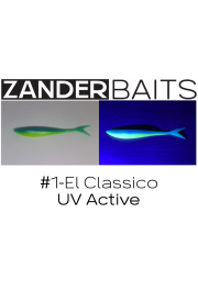 ZanderBaits silikona DROP SHOT māneklis V-Tail FAT 7’ 18cm  #1-El Classico UV Active