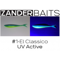 ZanderBaits silikona DROP SHOT māneklis V-Tail FAT 5.5’ 14cm #1-El Classico UV Active