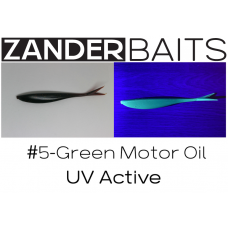 ZanderBaits silikona DROP SHOT māneklis V-Tail FAT 5.5’ 14cm #5-Green Motor Oil UV Active