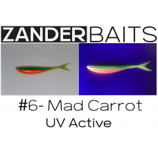 ZanderBaits silikona DROP SHOT māneklis V-Tail FAT 5.5’ 14cm #6-Mad Carrot UV Active