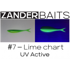 ZanderBaits silikona DROP SHOT māneklis V-Tail FAT 5.5’ 14cm vai 7’ 18cm #7-Lime chart UV Active