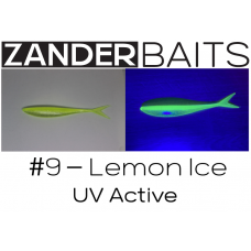 ZanderBaits silikona DROP SHOT māneklis V-Tail FAT 5.5’ 14cm #9-Lemon Ive UV Active